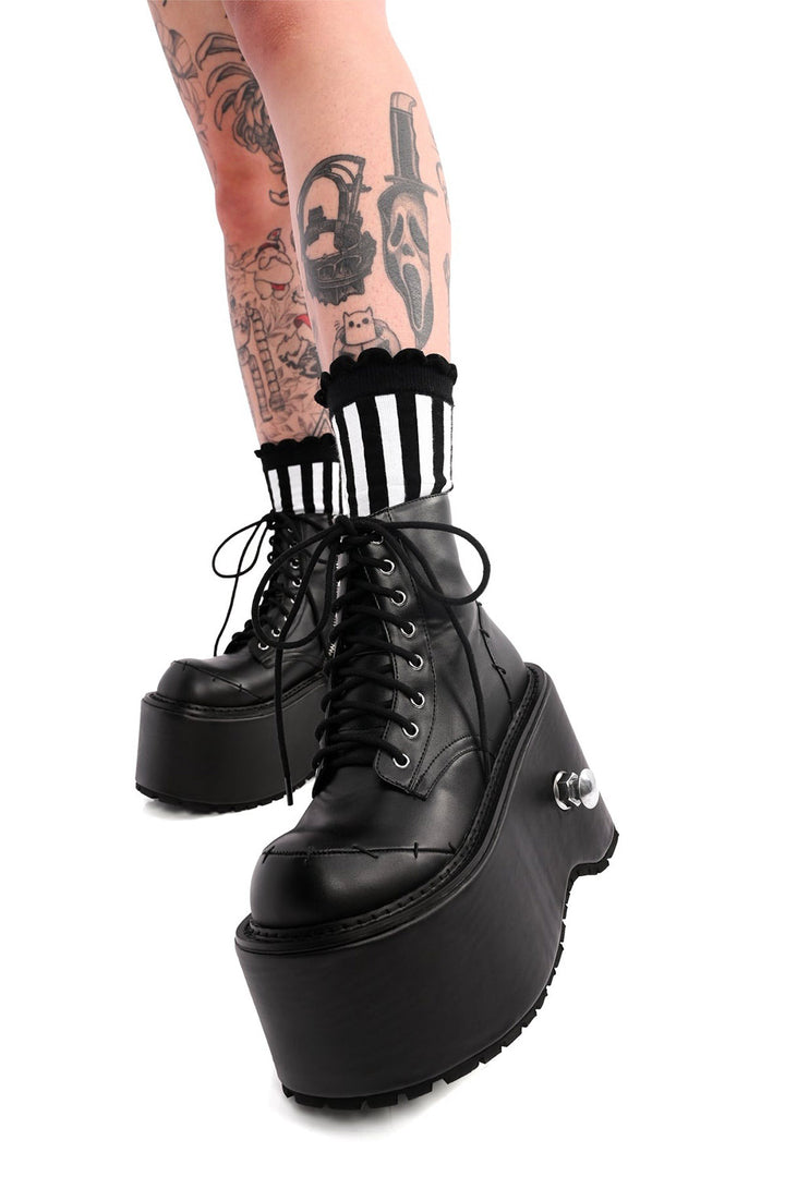 vegan leather frankenstein chunky platform boots by foxblood