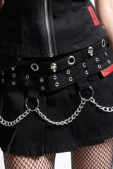mini skirt with skull studs, chains and o-rings