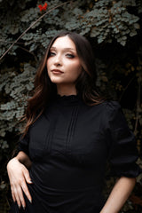 black victorian goth vintage goth high collared ruffle midi dress by lively ghosts 
