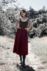 midi dark red skirt