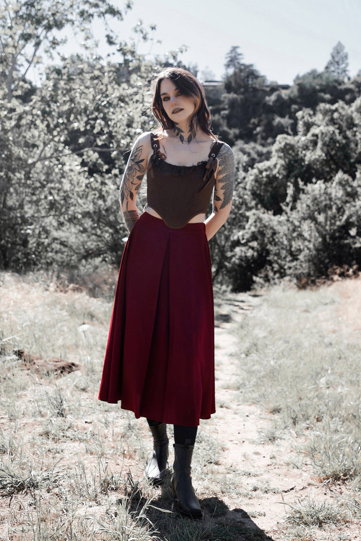 midi dark red skirt