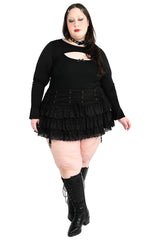 short plus size romantic goth lace-up corset skirt with garter belts attached