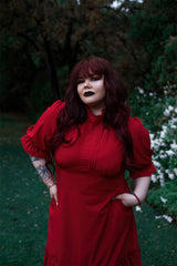 elbow length red dress