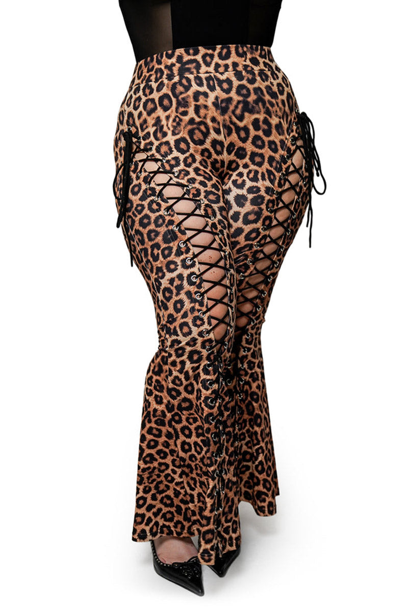 womens plus size high rise animal print flared bell bottom pants