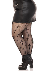 Worship Me Cross-Netzstrumpfhose [Große Größe]