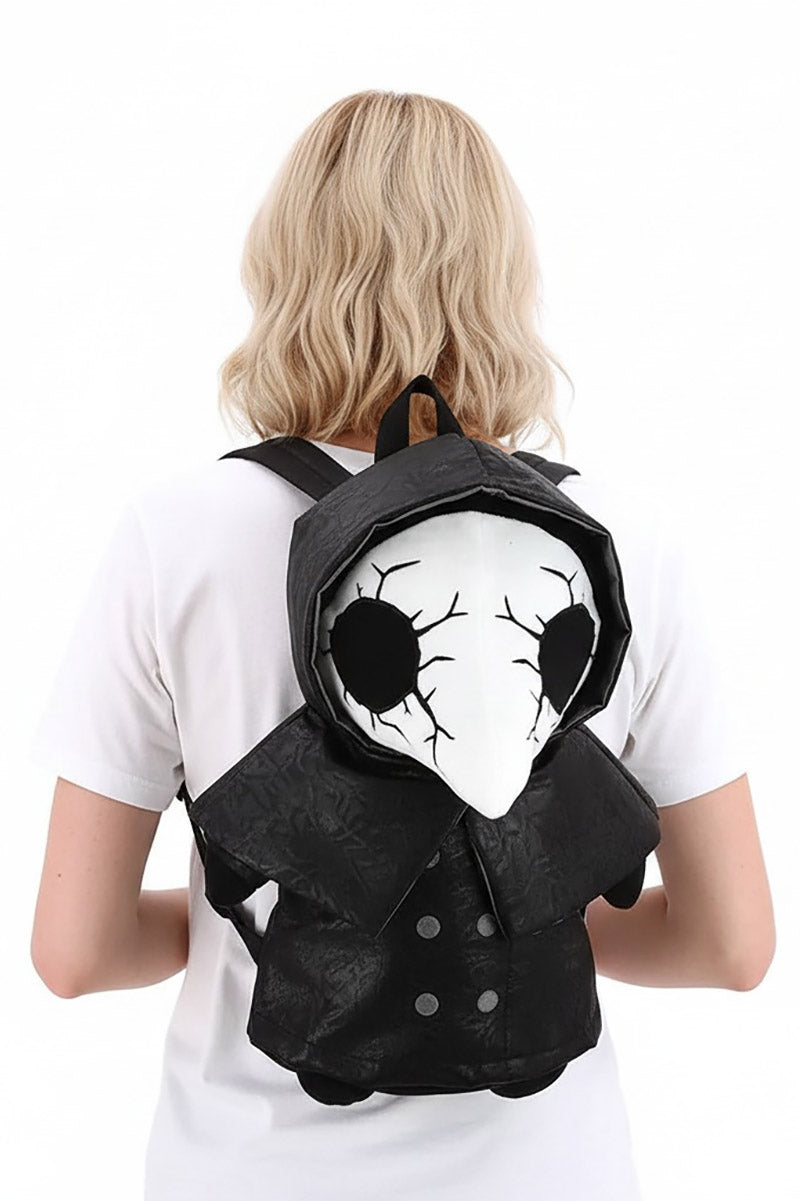 creepy cute stuffed plague doctor backpack
