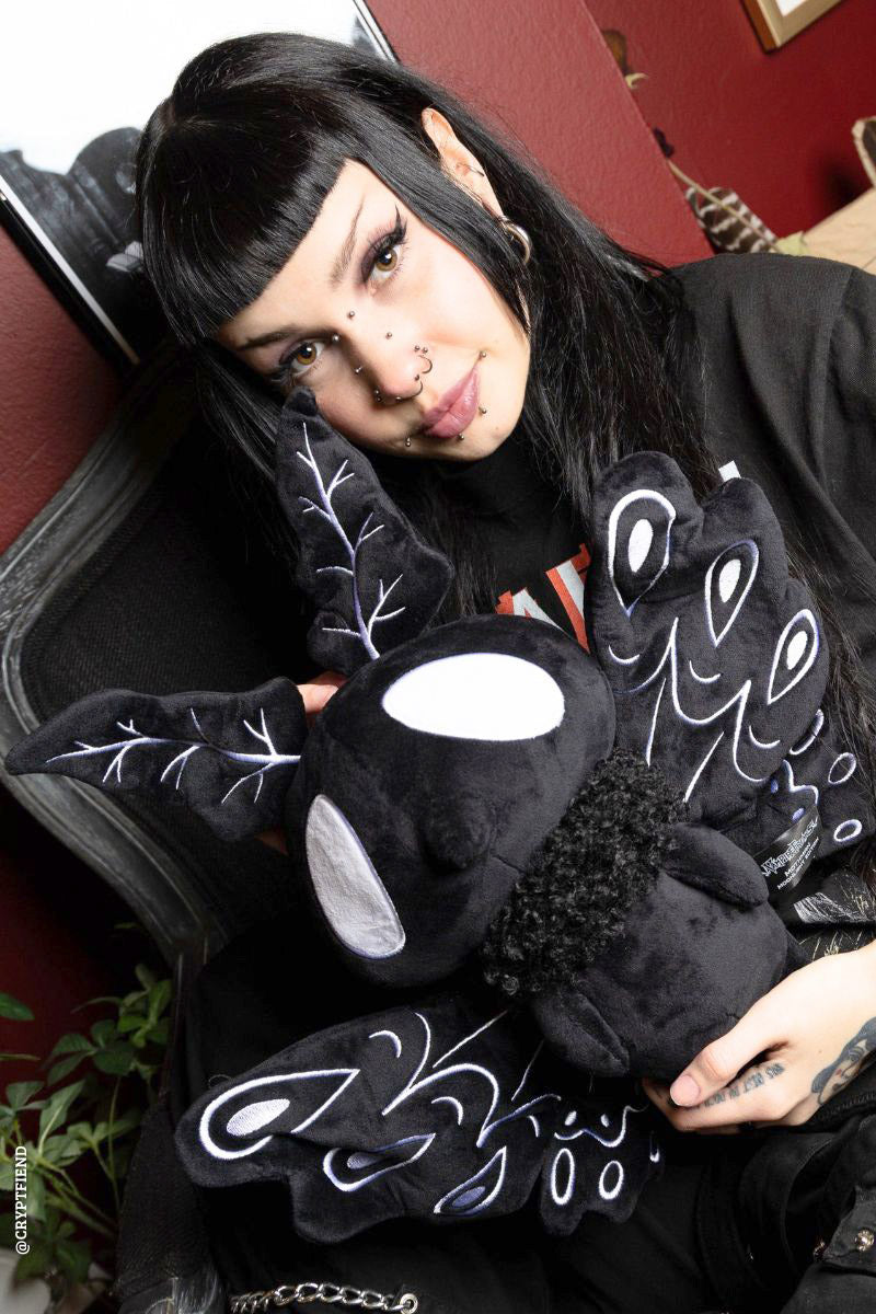 black and white whimsical moth plushie stuffed animal for adults 