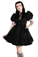 black cotton fit and flared puffed sleeve cottagecore dress