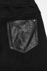pocket detail of Women's Punk Eyelet Lace-up Pin Buckle Strap Skinny Pants
