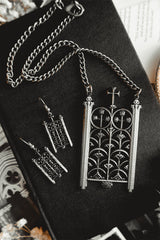 gothic silver earrings and matching necklace 