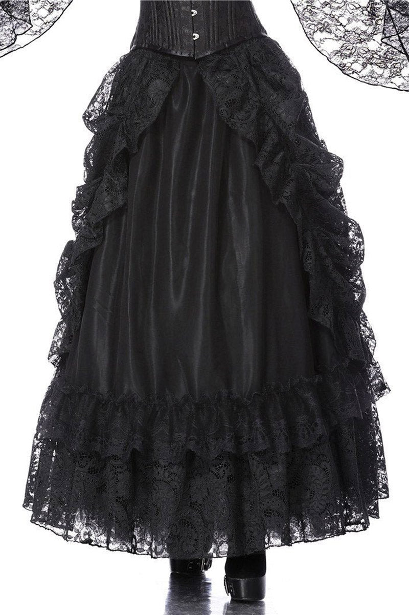 Vampiric Bustle Maxi Skirt [BLACK]