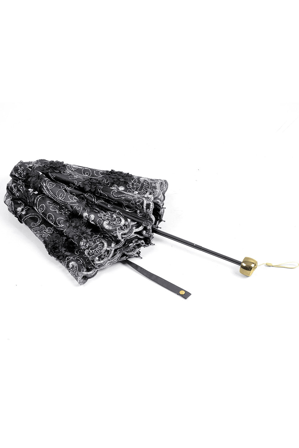 foldable embroidered lace umbrella with black roses