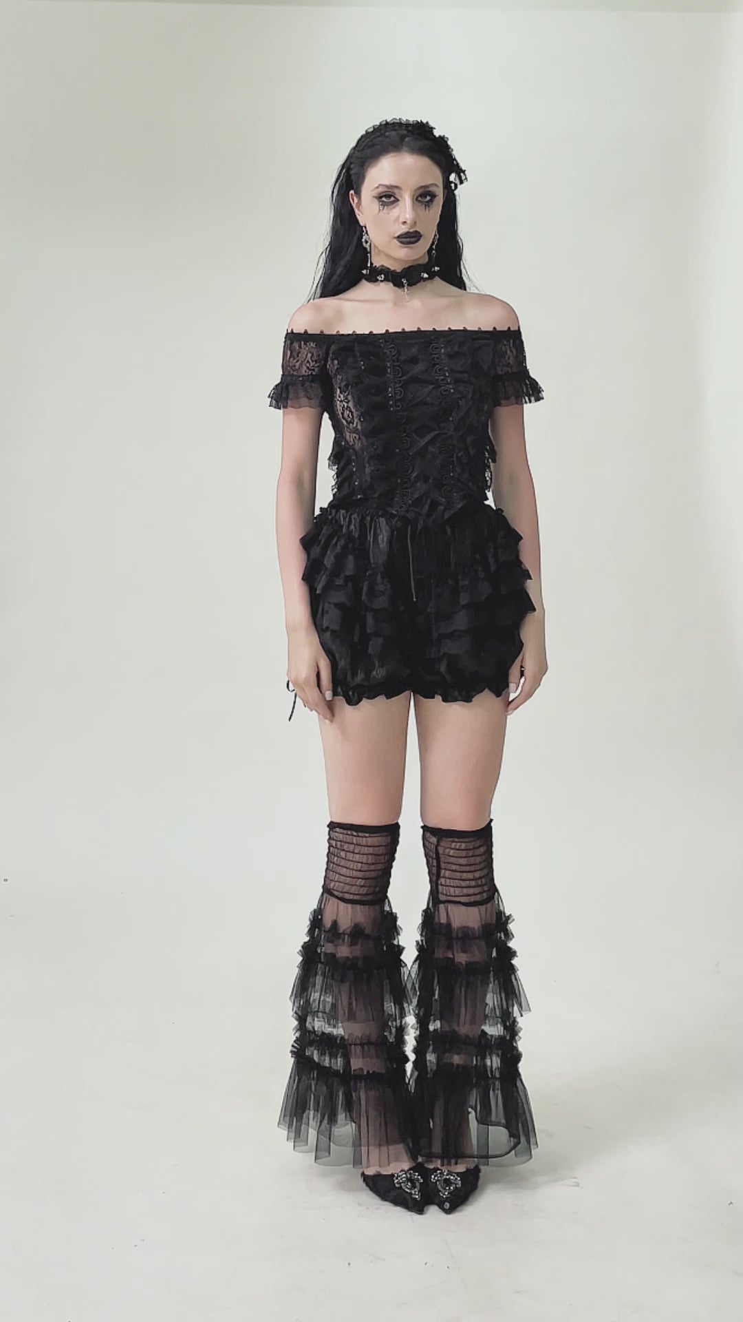 Video of model wearing ruffle bloomers
