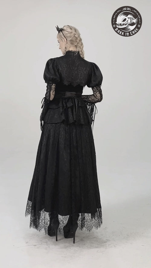 video of a gothic woman wearing an ultra high waisted steampunk skirt