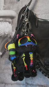 video of a cute gothic rainbow skeleton kitty cat plush keychain