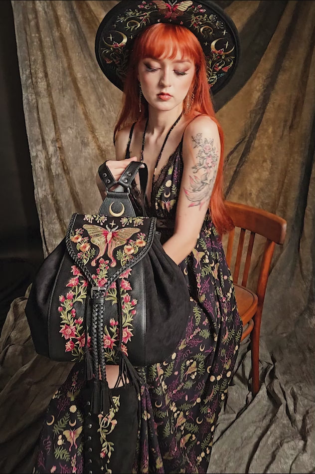 video of witchy woman wearing a whimsigoth backpack by restyle