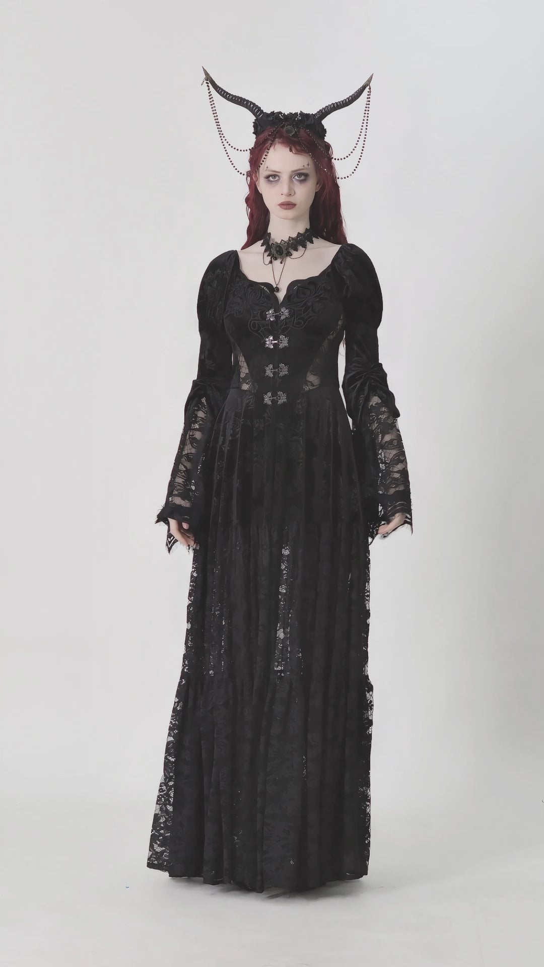 video of gothic woman wearing royalcore gown