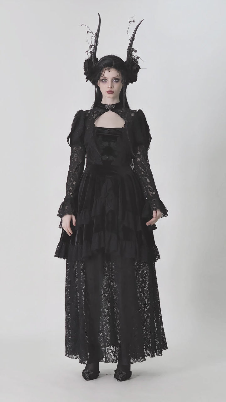 gothic woman wearing gothic dark in love dress