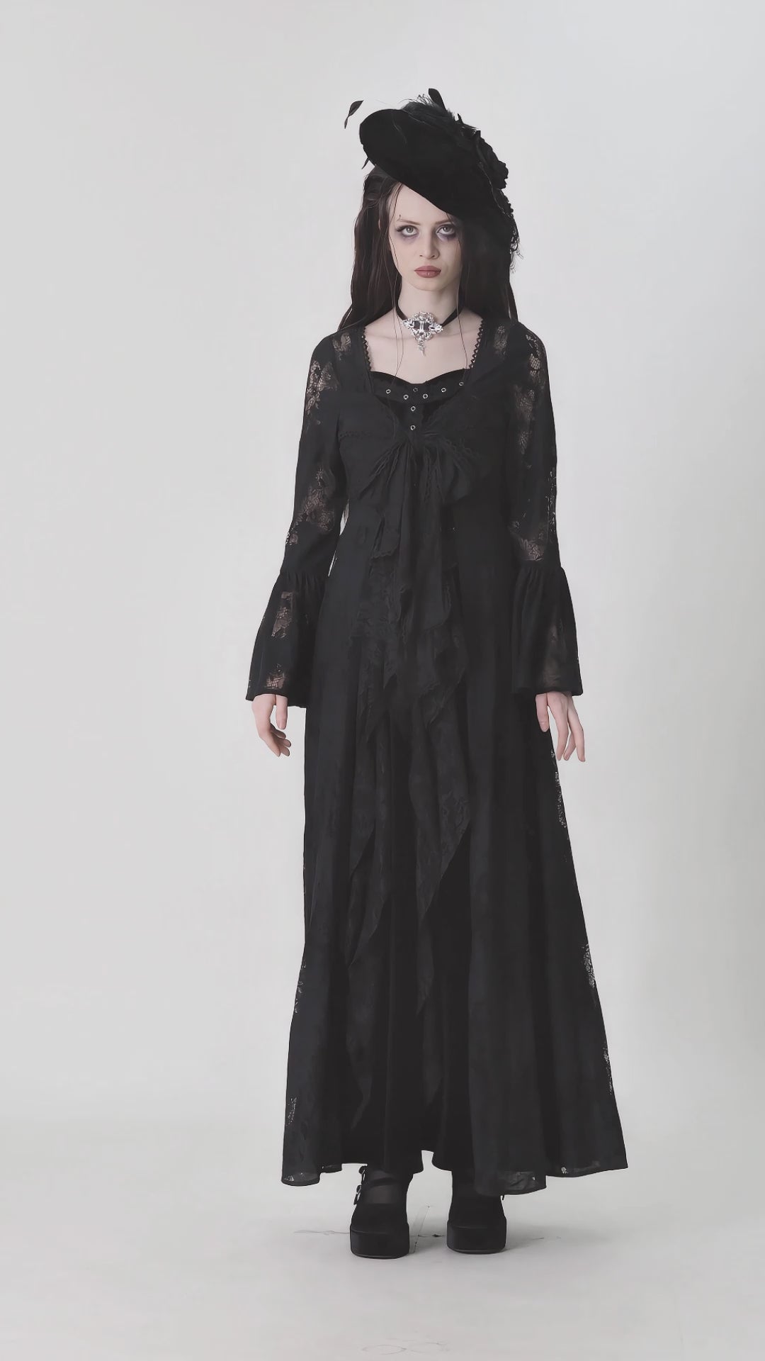 video of gothic woman wearing witch robe 