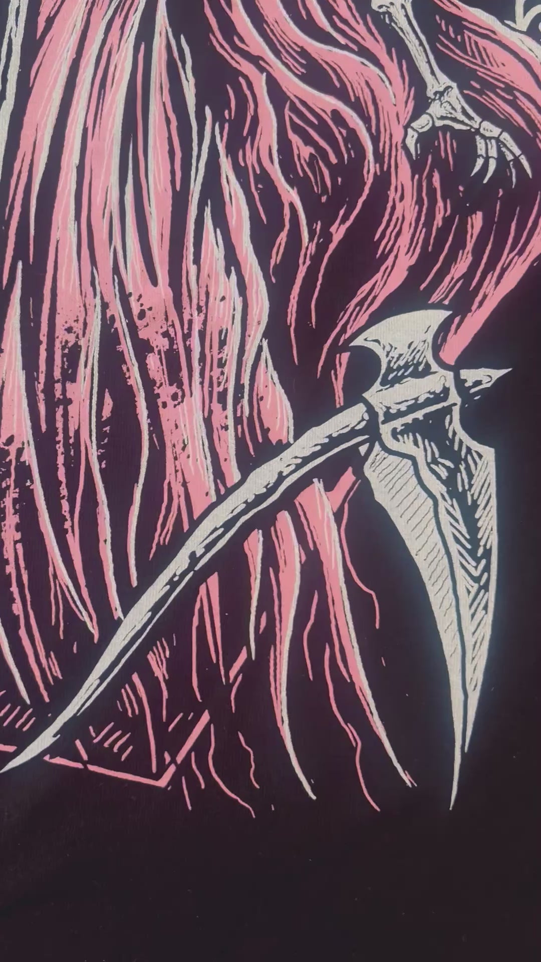 video of a female grim reaper santa muerte graphic shirt 