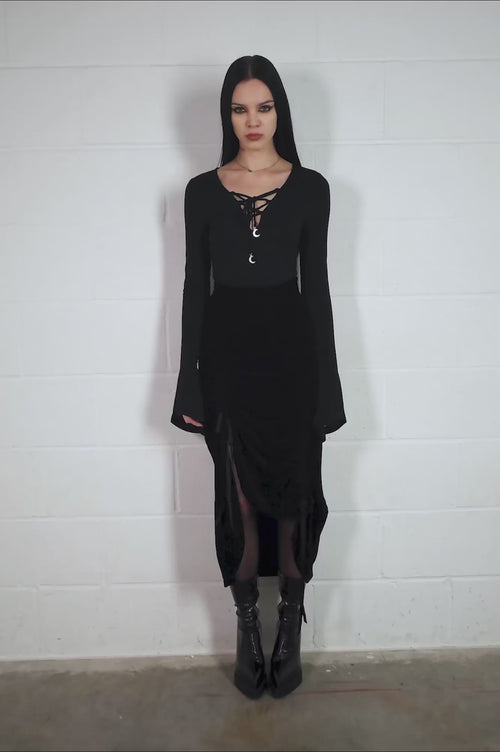 womens black emo long skirt