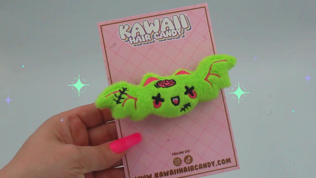 video of creepy cute 3d bat plush hair clip