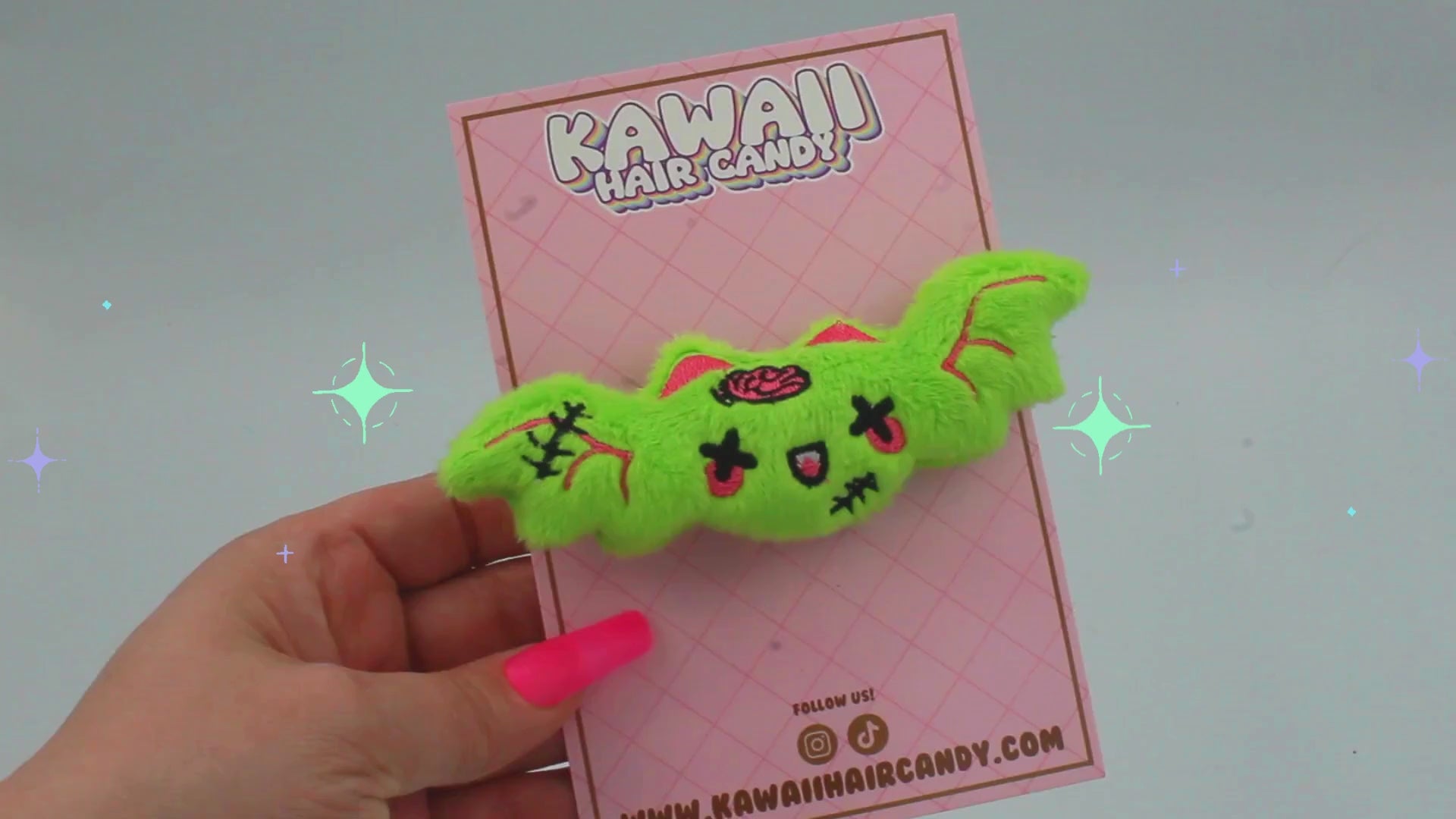 video of creepy cute 3d bat plush hair clip