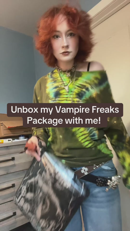 video of vampirefreaks unboxing featuring the dark cottagecore hoodie 