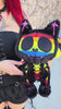 rainbow skeleton cat plush toy with striped rainbow tail made of plush