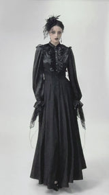 Video of model wearing goth fashion long black skirt