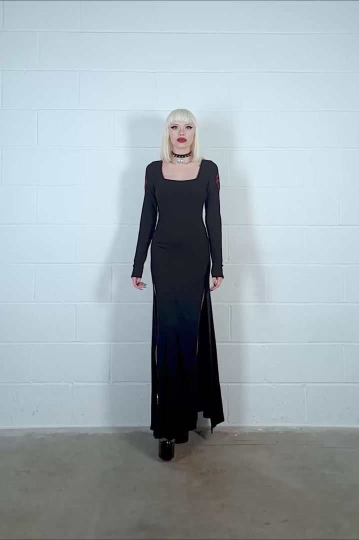 gothic long dress with two leg slits