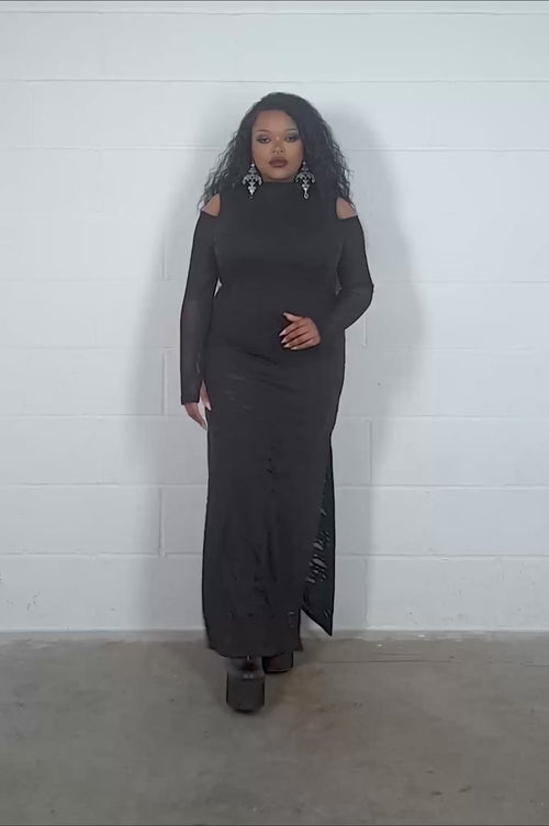 slit leg cold shoulder dress