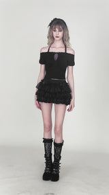 Video of model wearing black ruffle bloomers with bows