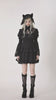 Video of model wearing black puff sleeve dress with lace details