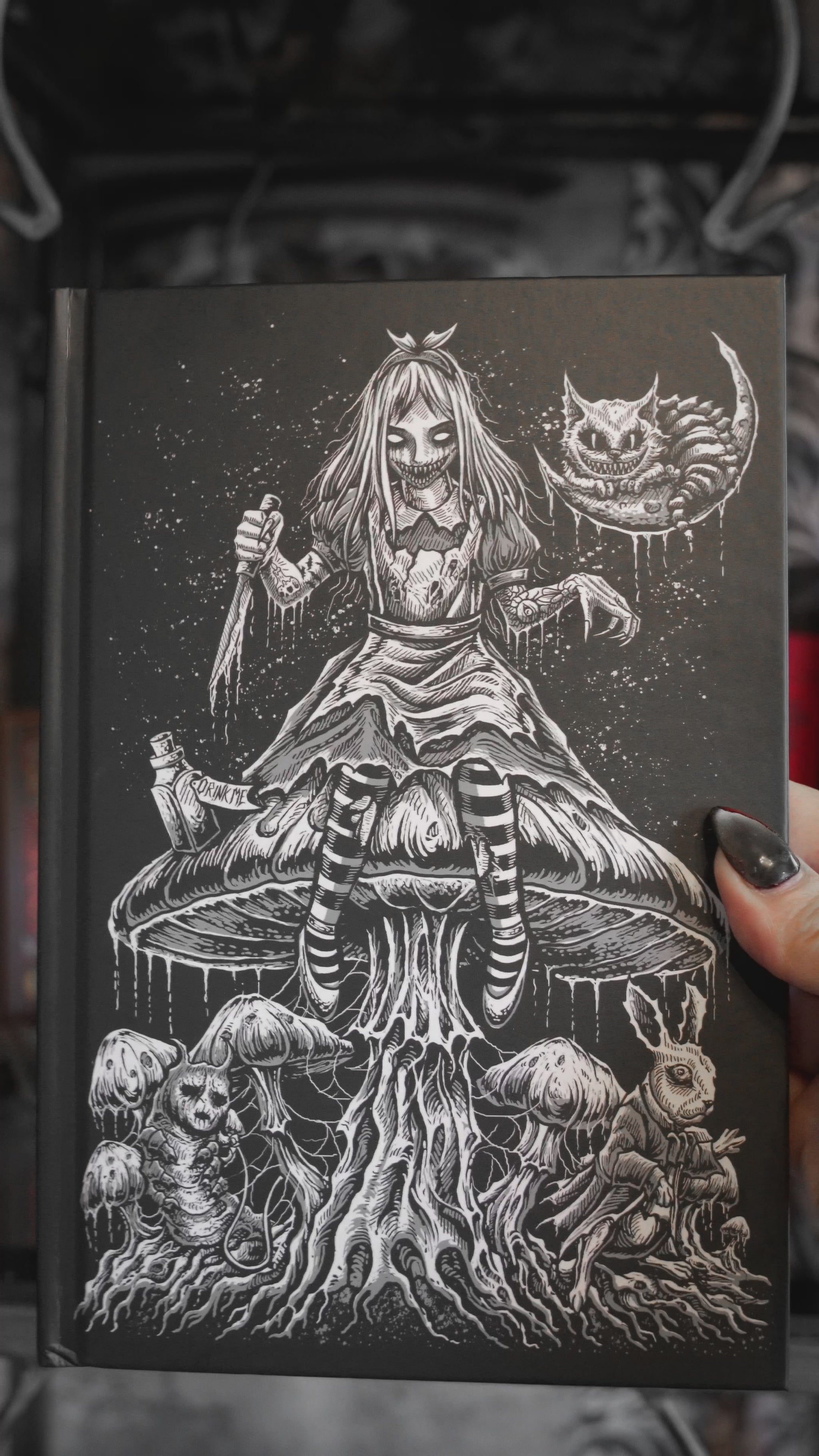 video of a dark whimsical hardcover journal