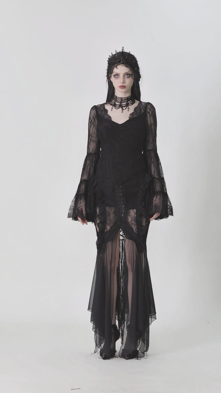video of gothic woman wearing dark fairycore long sleeve top