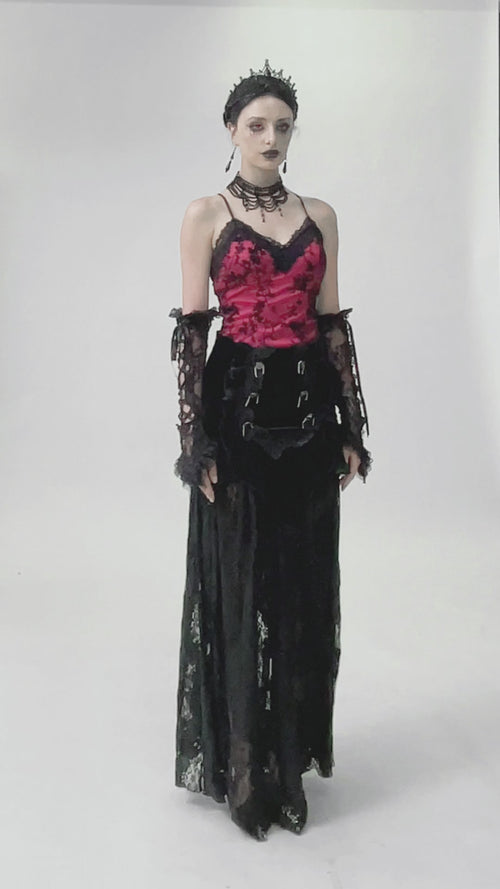 vide of gothic woman wearing a sexy long lace maxi skirt