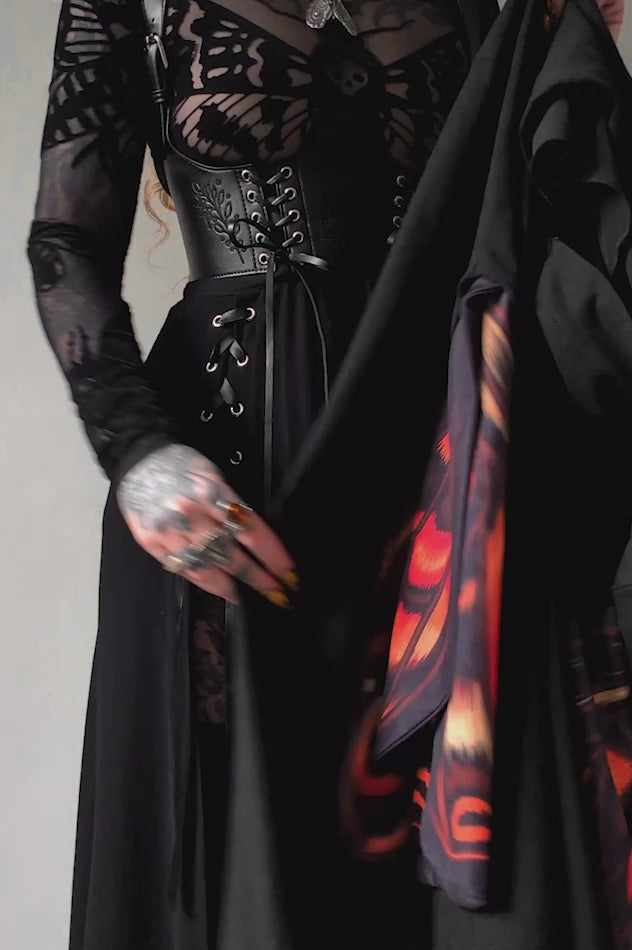 video of gothic womens wearing whimsical magical and enchanting dark whimsigoth hoodies with attached moth wings by restyle