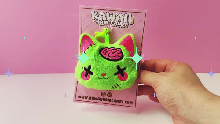 zombie green kitty cat plushie keychain 
