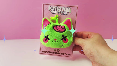 zombie green kitty cat plushie keychain 