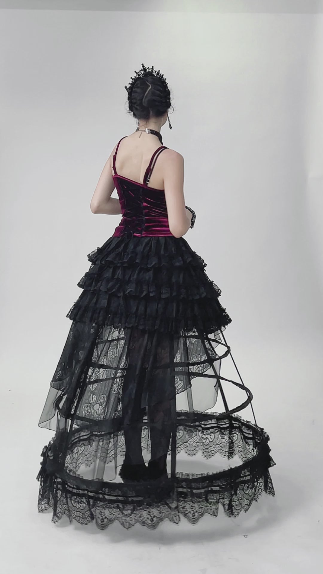 video of gothic womens velvet lace-up tank top