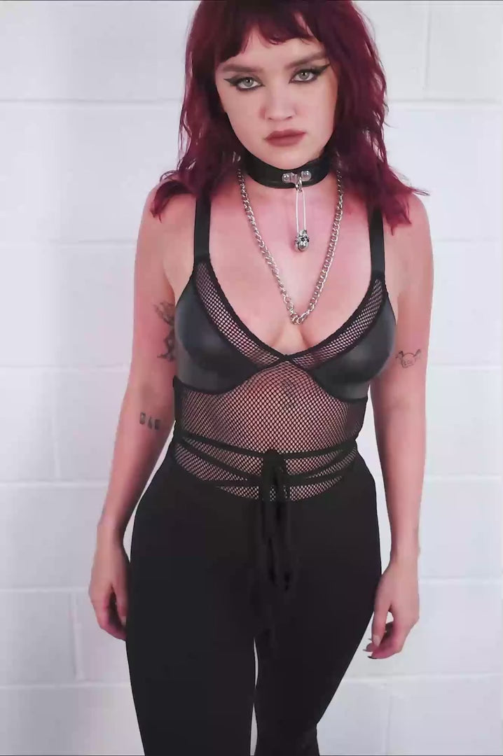 womens grunge goth fishnet bodysuit 