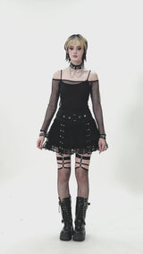 Video of model wearing black lace gothic skirt