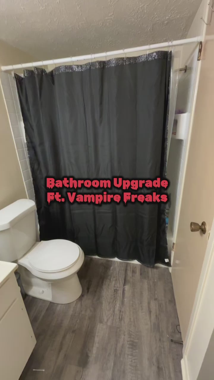 video showing a creepy cute kawaii goth cat Shower curtain 