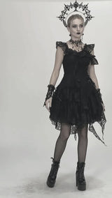 video of a gothic woman wearing a dark lace dress