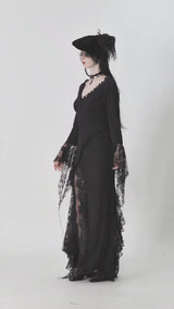 video of gothic woman wearing asymmetric lace dress
