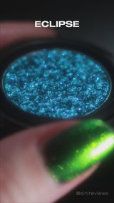 video of bright blue iridescent vegan eyeshadow by curst kosmetics