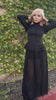 Victorian goth ruffle shoulder long sleeve womens top in black