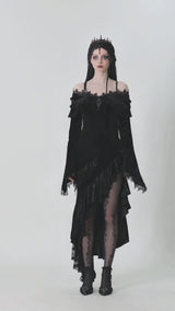 video of gothic woman wearing a black velvet gothic gown