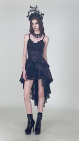 Video of model wearing purple black goth fashion skirt
